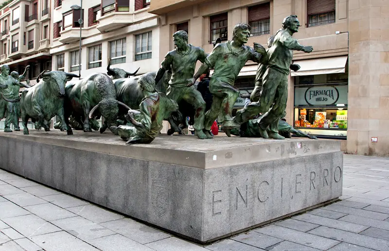 Detail of the Encierro monument in Pamplona.