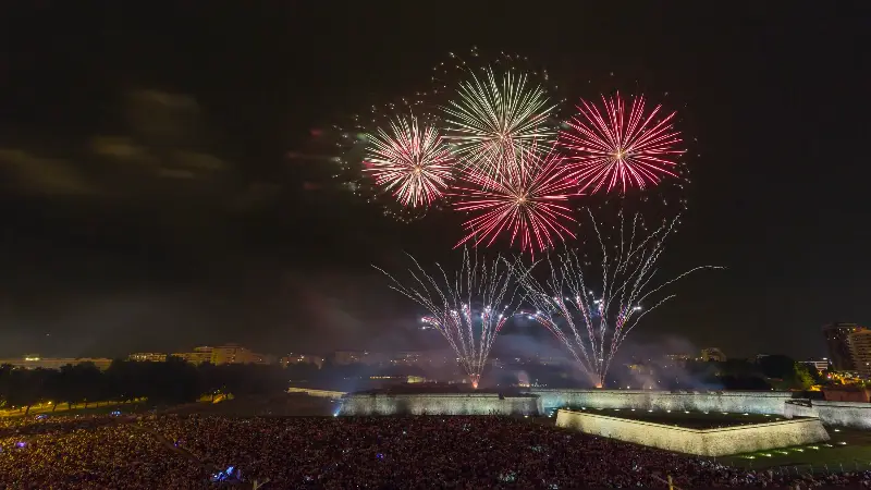 Fireworks over Pamplona during San Fermín.