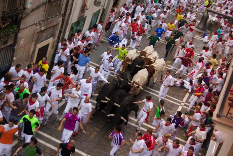 Corredores ante los toros en la calle Estafeta (2013).