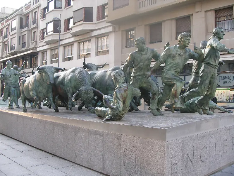 The Running of the Bulls monument by Rafael Huerta, on Avenida Carlos III.
