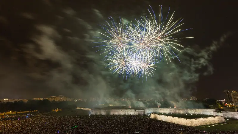 A white palm of fireworks over Pamplona (2018).