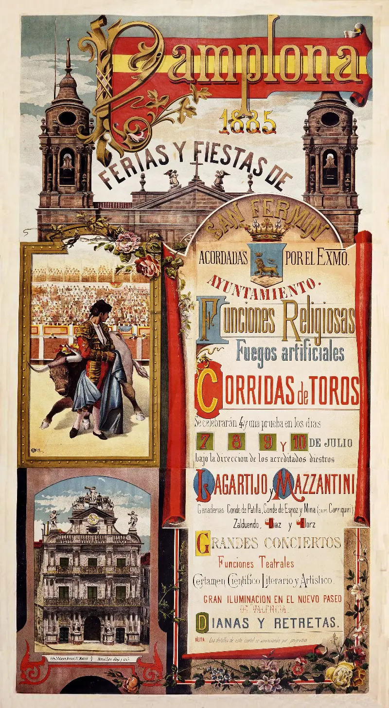 The San Fermín poster of 1885, by Manuel Salvi.