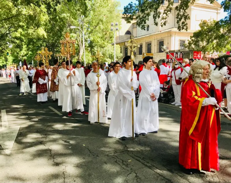 Clergy walking in the San Fermín procession on July 7, 2022.